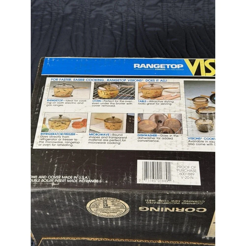 Corning Visions Amber Glass 1.5 Qt Covered Double Boiler V-20-N NOS in Box